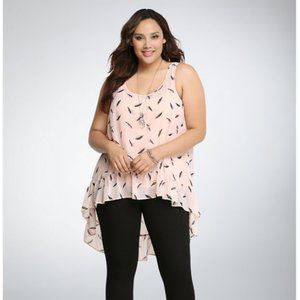 TORRID FEATHER RUFFLE HIGH LOW SHEER PINK TANK TOP